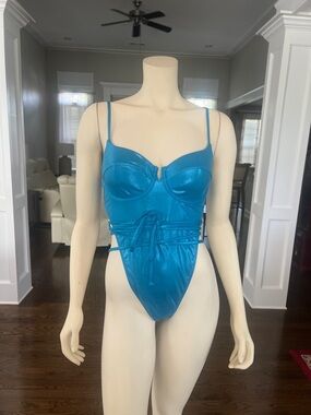 Rare!!! IVY PARK adidas metallic glitter aqua turquoise teal swimsuit Sz. small